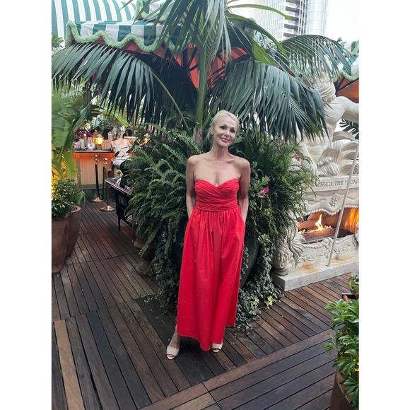 TOCCIN x RTR Red Sweetheart Neckline Strapless Flowy Skirt Midi Dress Size 14 - Picture 15 of 16